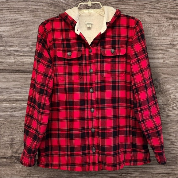 L.L. Bean Jackets & Blazers - L.L.Bean Fleece‑Lined Plaid Hooded Shirt‑Jacket – Size XS